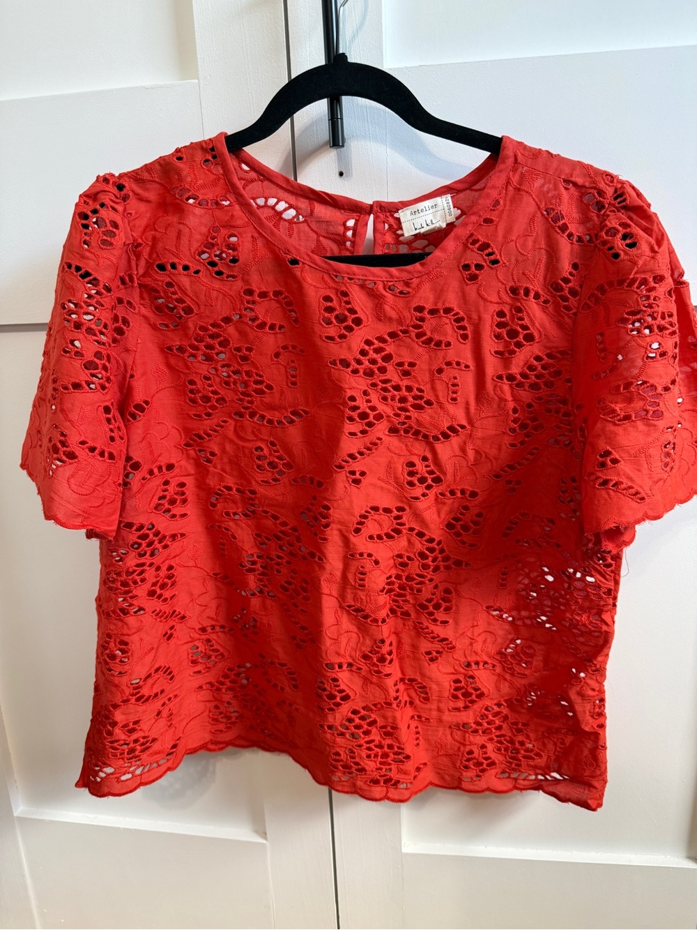 Red/orange Eyelet Lace Short Sleeve Top